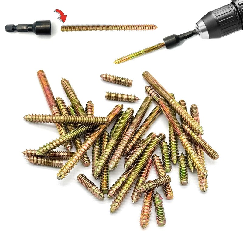 Matrelt 41 Pack 1/4-20" Hanger Bolts 5Sizes 1-3 Inch Include1 pcs Hanger Bolt Driver Double Headed Bolts Wood Dowel Screw Self-Tapping Screw for Furniture Screws Wood Screws Double Threaded Rods - Image 5